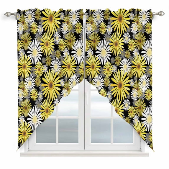 Farmhouse Daisy Swag Valances for Windows, Kitchen Window Curtains Over Sink, Spring Watercolor Yellow White Floral Window Treatment Curtains for Living Room/Bedroom Curtains 2 Panel Sets 36"x45"