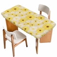 thumbnail image 1 of Farmhouse Daisy Table Cloths for 5 Foot Rectangle Tables, Spring Watercolor Yellow White Floral Beige Patio Waterproof Elastic Fitted Tablecloths, Washable Rectangular Table Cover for Camping, 1 of 8