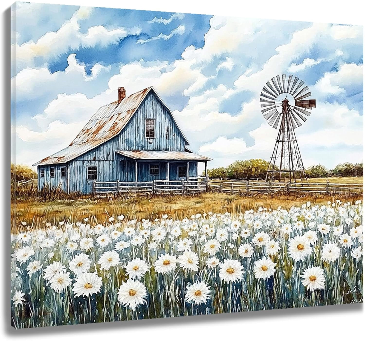 Farmhouse Daisy Wall Art for Bathroom Rustic Barn and White Daisy ...