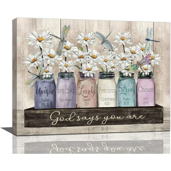 Farmhouse Daisy Wall Art Daisy Flower Pictures Wall Decor Rustic Country Daisy Canvas Painting Prints Modern Artwork Home Decoration for Bathroom Living Room Bedroom 16"x12"