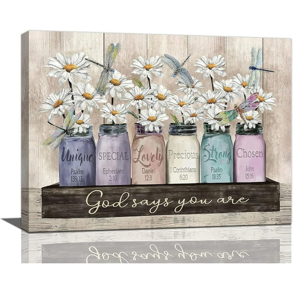 Farmhouse Daisy Wall Art Daisy Flower Pictures Wall Decor Rustic Country Daisy Canvas Painting Prints Modern Artwork Home Decoration for Bathroom Living Room Bedroom 16"x12"