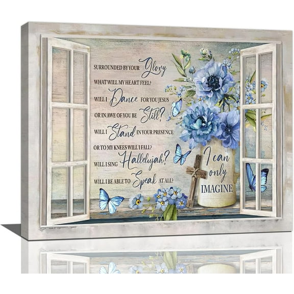 Farmhouse Daisy Wall Art Rustic Country Blue Flower Pictures Wall Decor Floral Just Breathe Painting Canvas Print Framed Home Artwork for Living Room Bedroom Bathroom Office 12"x16"