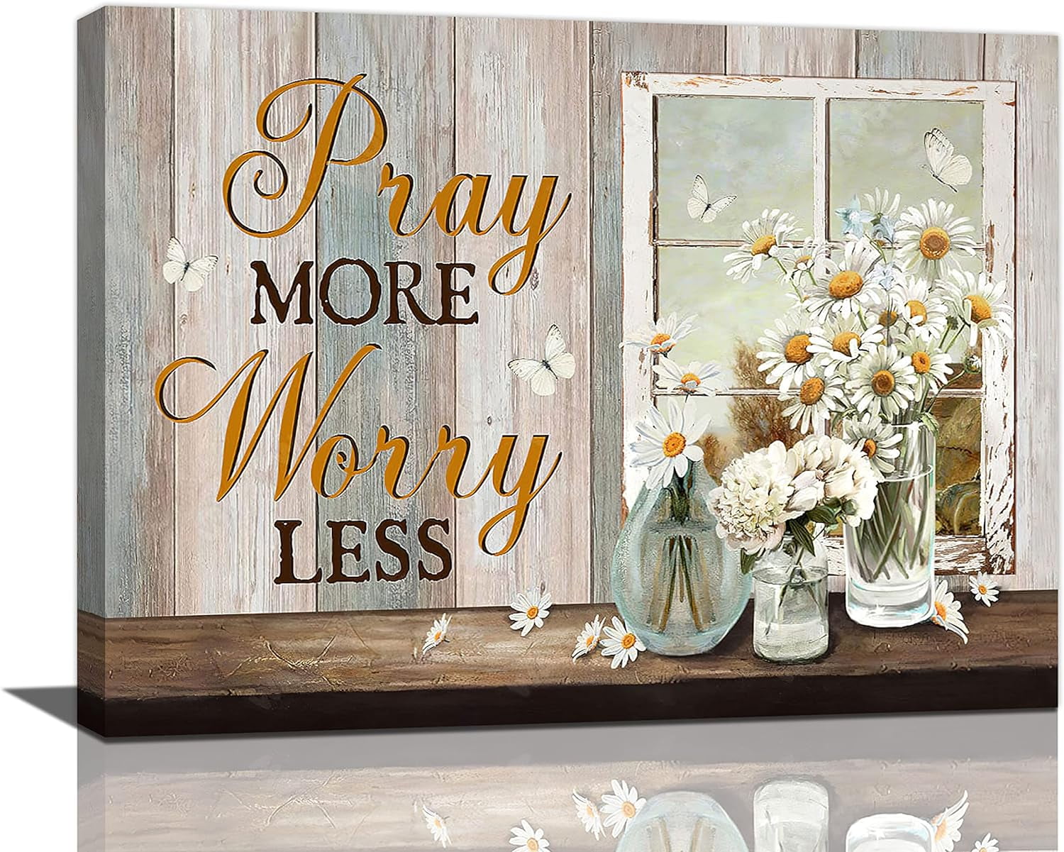Farmhouse Daisy Wall Art Rustic Window Flowers Vase Butterfly Bathroom ...
