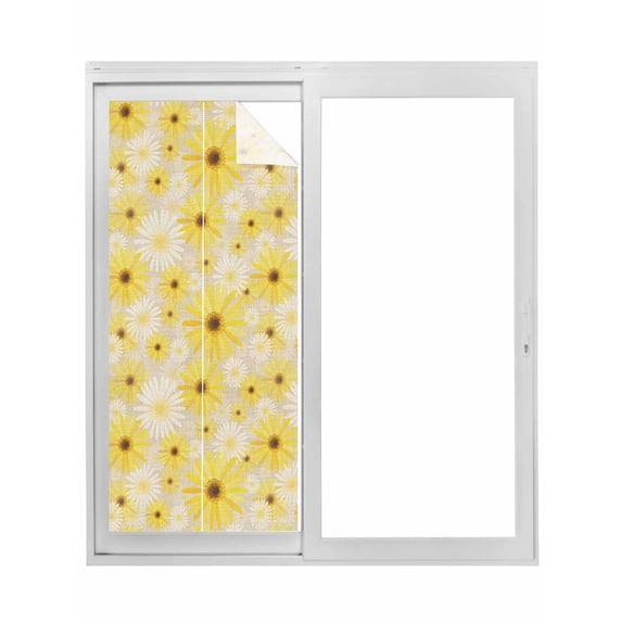 Farmhouse Daisy Window Privacy Film, Spring Watercolor Yellow White Floral Beige Static Cling UV Sun Blocking Tint Film Heat Control Windows Films for Bedroom Bathroom, Window Stickers 35.4"x78.7"