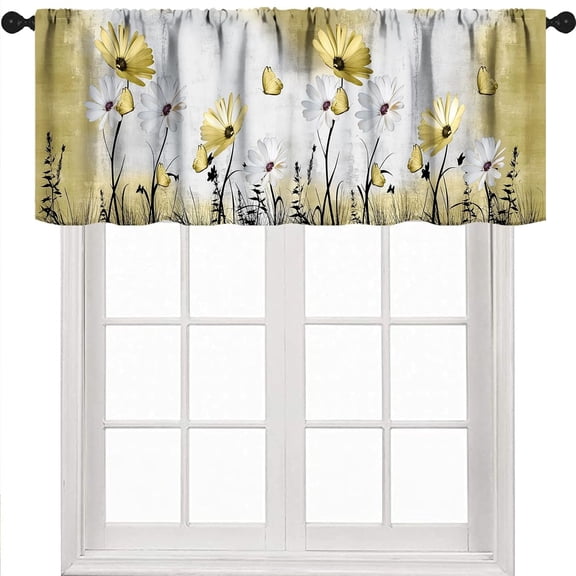 Farmhouse Daisy Window Valance,Rustic Wooden Yellow Floral Spring Natural Botanical Flowers Country Small Short Drapes Treatment for Bedroom Living Room Kitchen 1 Piece,54x18 Inch