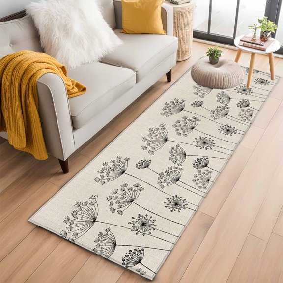 Farmhouse Dandelion 2'x6' Runner Rugs for Hallway Kitchen Bedside Non Slip, Spring Modern Minimalist Country Flower Entryway Rug Runners with Rubber Backing, Long Carpet Runner for Laundry Room