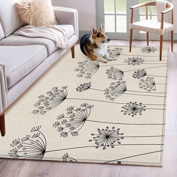 Farmhouse Dandelion Area Rug 3x5 Washable Rug Non Slip Spring Modern Minimalist Country Flower Large Area Rug Indoor Floor Carpet for Entryway Bedroom Kitchen Living Room Home Office Dining Room