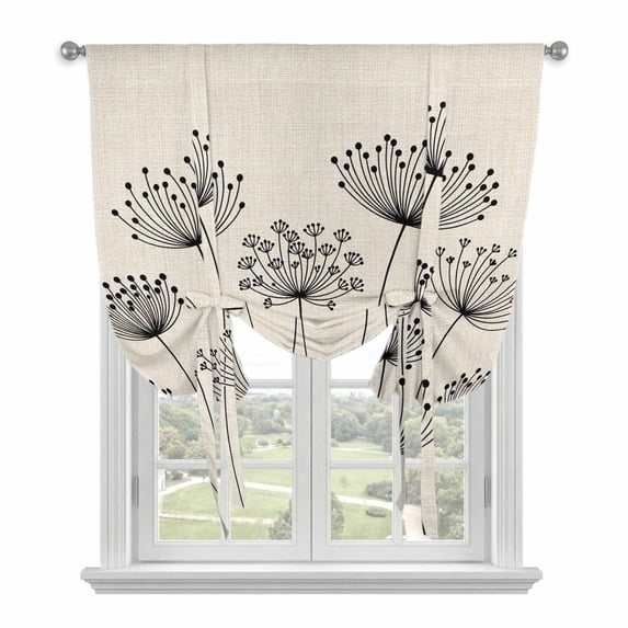 Farmhouse Dandelion Balloon Curtains 63 Inch Length for Living Room/Bedroom, Spring Modern Country Flower Black Beige Rod Pocket Privacy Door Curtains Decorative Tie Up Shade for Window 52"x63"