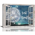 thumbnail image 1 of Farmhouse Dandelion Bathroom Decor Wall Art Rustic Country Butterfly Just Breathe Window Night Pictures Wall Decor Painting Prints Artwork Home Decorations Framed for Bedroom Kitchen 16"x12", 1 of 6