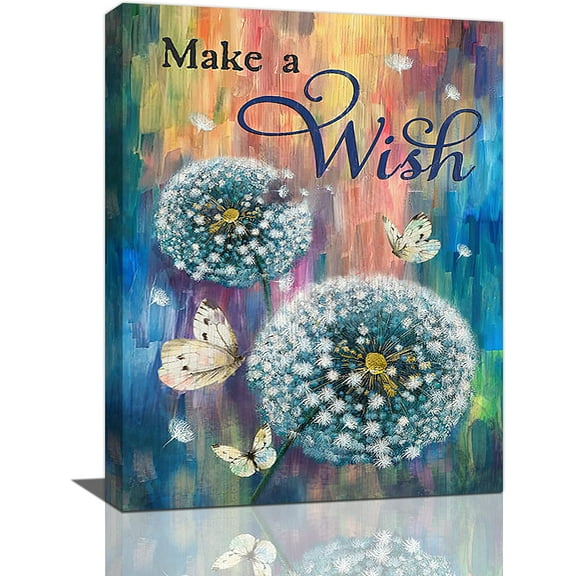 Farmhouse Dandelion Bathroom Wall Art Rustic Dandelion Butterfly Pictures Wall Decor Country Teal Bathroom Canvas Prints Painting Home Artwork for Bedroom Office Living Room Framed 12"x16"