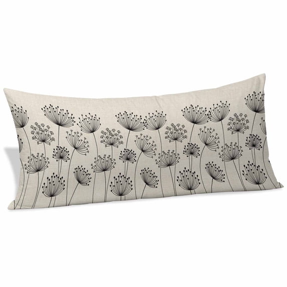 Farmhouse Dandelion Body Pillow Covers 20"x60", Spring Modern Country Flower Black Beige Soft Brushed Microfiber Breathable Throw Pillow Covers, Pillowcase with Zipper for Couch Sofa Bedroom