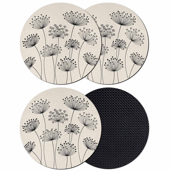 Farmhouse Dandelion Coasters Set of 4, Absorbent Coasters for Drinks, Spring Modern Country Flower Black Beige Coaster for Desk Coffee Table Protection, Home Decor House Warming Gifts 4"