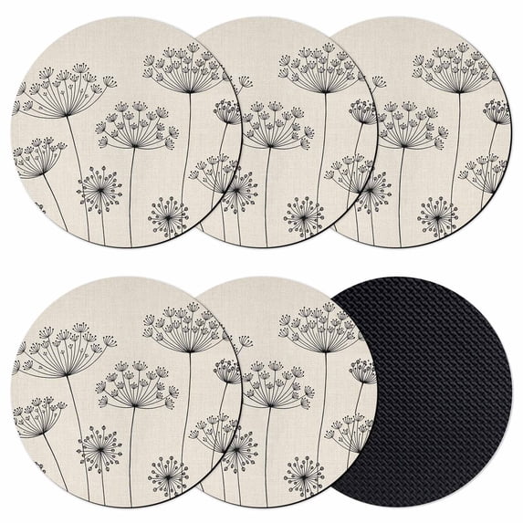Farmhouse Dandelion Coasters Set of 6, Absorbent Coasters for Drinks, Spring Modern Minimalist Country Flower Coaster for Desk Coffee Table Protection, Home Decor House Warming Gifts 4"