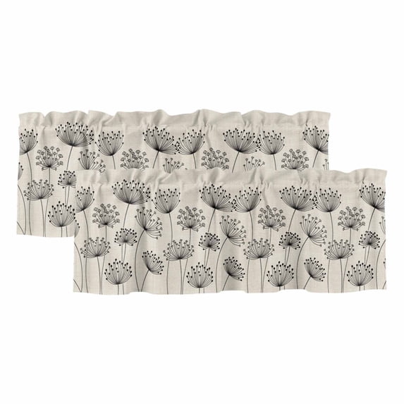 Farmhouse Dandelion Curtain Valances for Windows, Kitchen Valance Window Treatments Panel 2 Pack, Spring Modern Country Flower Black Beige Rod Pocket Short Curtains for Bathroom Bedroom 42 x 12 Inch