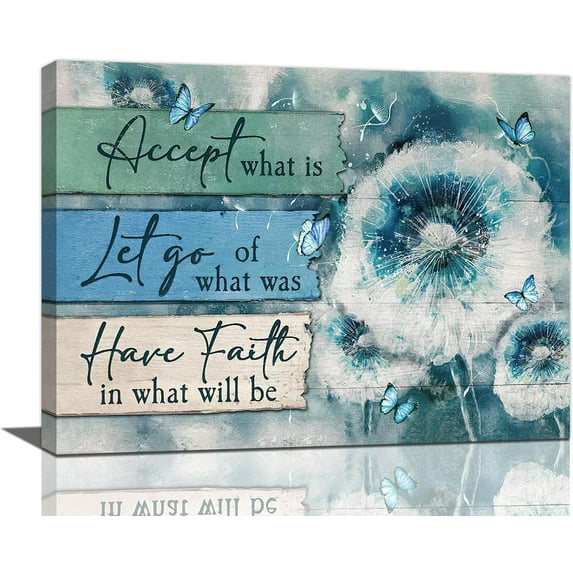 Farmhouse Dandelion Decor Wall Art Rustic Country Teal Dandelion Butterfly Pictures Wall Decor Canvas Painting Prints Artwork Home Decorations Framed for Bathroom Kitchen Bedroom Living Room 16"x12"