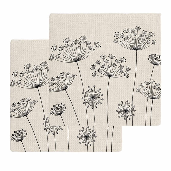 Farmhouse Dandelion Kitchen Dish Towels for Drying Dishes Set of 2, Spring Modern Minimalist Country Flower Waffle Weave Microfiber Hand Tea Bathroom Towels Quick Dry & Absorbent Towel 12x12