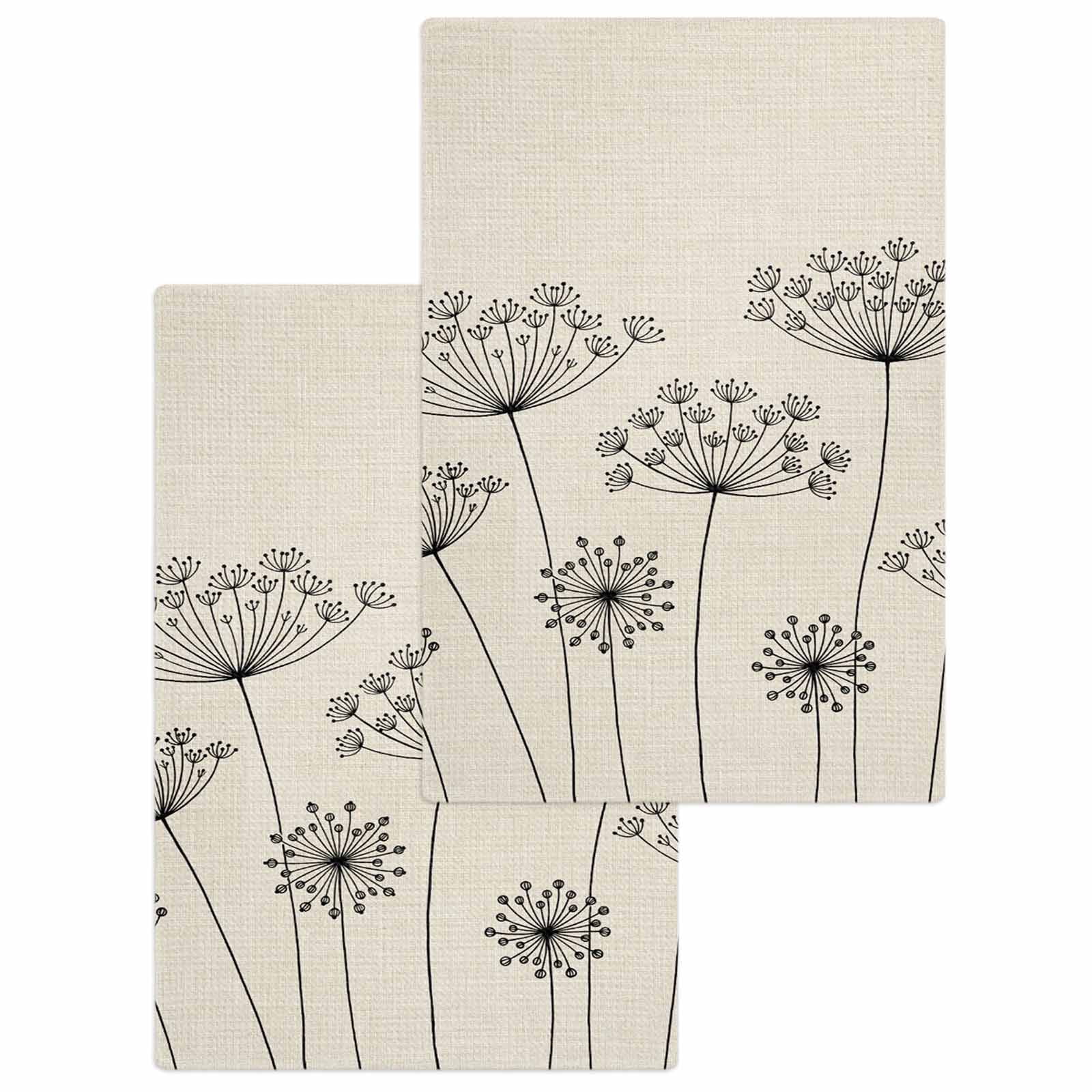 Farmhouse Dandelion Kitchen Dish Towels for Drying Dishes Set of 2, Spring Modern Minimalist Country Flower Waffle Weave Microfiber Hand Tea Bathroom Towels Quick Dry & Absorbent Towel 15.7x23.6