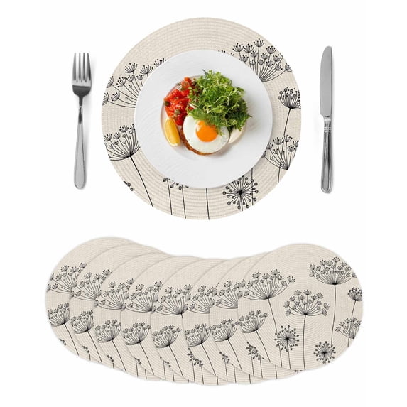 Farmhouse Dandelion Round 13 Inch Placemats Set of 8, Spring Modern Minimalist Country Flower HeatResistant Non Slip Place Mats for Dining Table, Wipeable Braided Kitchen Table Mats for Housewarming