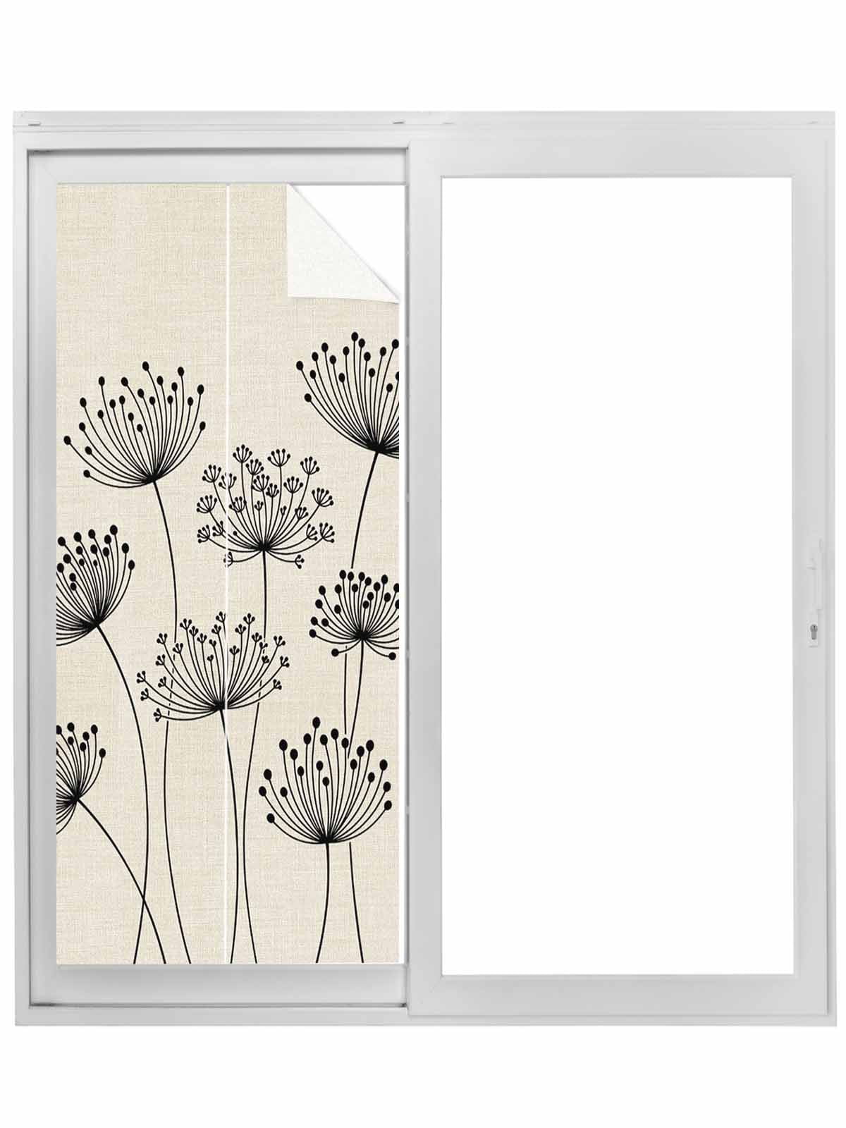 Farmhouse Dandelion Window Privacy Film, Spring Modern Country Flower Black Beige Static Cling UV Sun Blocking Tint Film Heat Control Windows Films for Bedroom Bathroom, Window Stickers 29.5"x78.7"