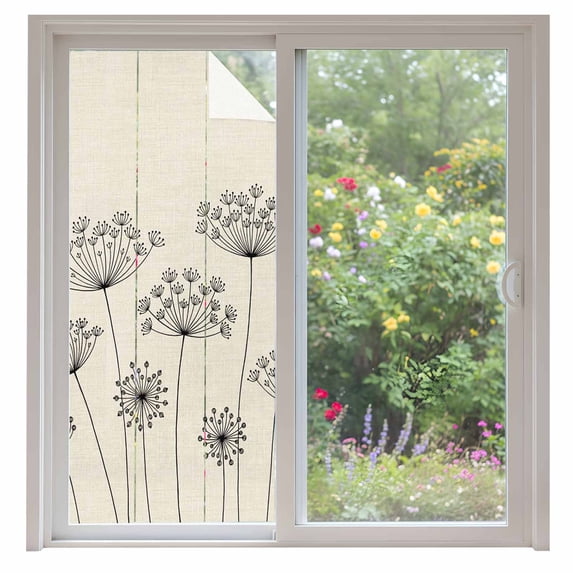 Farmhouse Dandelion Window Privacy Film, Spring Modern Minimalist Country Flower Static Cling UV Sun Blocking Heat Control Window Tint Day and Night, Non-Adhesive One Way Privacy Cover 35.4''x78.7''