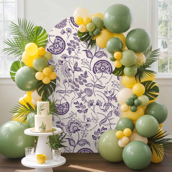 Farmhouse Dark Purple Floral Arch Backdrop Cover, 4FT, Linen Boho Paisley Flower Rustic Spandex Arch Covers Double-Sided Backdrop for Wedding Birthday Party Photo Background Decoration