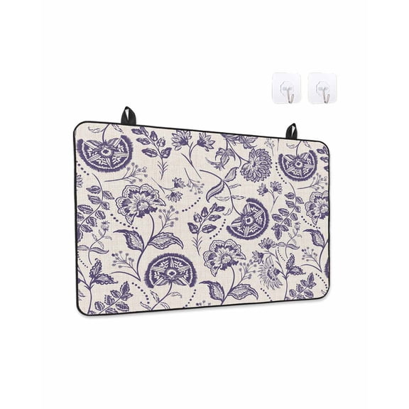 Farmhouse Dark Purple Floral Stove Top Covers for Electric Stove, 28'x20'' Linen Boho Paisley Flower Rustic Glass Ceramic Stove Cover Foldable Rubber Mat Heat Resistant Cooktop Protector for Kitchen