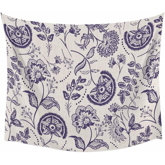 Farmhouse Dark Purple Floral Tapestry Linen Boho Paisley Flower Rustic Wall Hanging Wall Tapestry for Bedroom Living Room Dorm Backdrop Home Decor 90x60 Inch