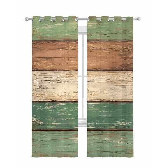 Farmhouse Dark Sage Green Brown Sheer Curtains 63 Inch Length 2 Panels Set for Living Room/Bedroom, Vintage Wooden Striped Kitchen Curtains Grommet Semi-Sheer Curtains Window Treatments 42"x63"x2