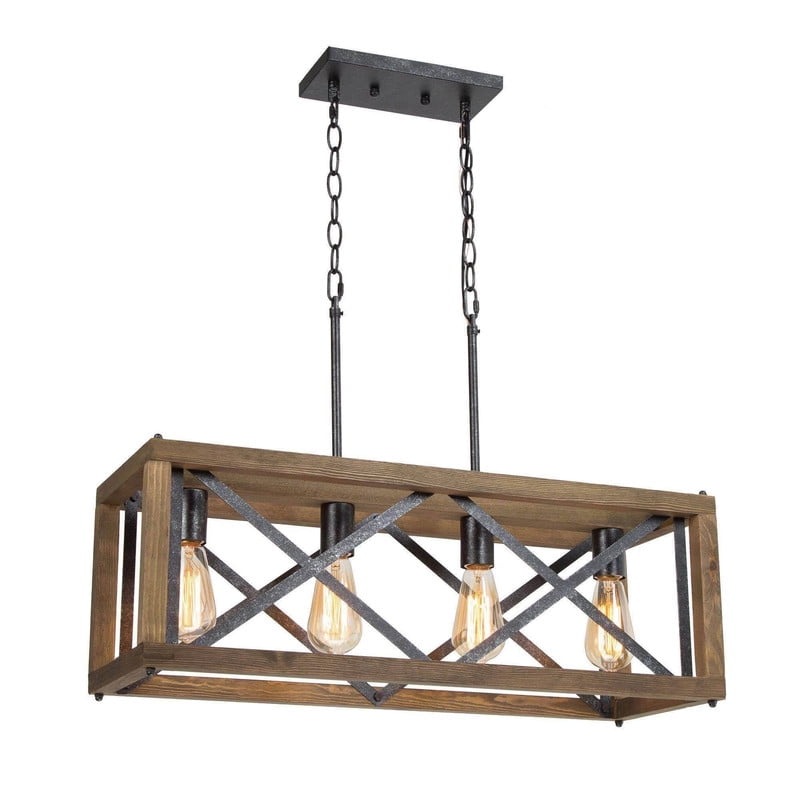 LNC 4-Light Wood Farmhouse Chandelier for Kitchen Island or Dining Room