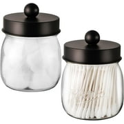 Farmhouse Decor Apothecary Jar Set,Mason Jar Bathroom Vanity Storage Organizer Canister - Qtip Holder Plastic Acrylic Jar for Cotton Swabs,Cotton Pads,Floss Picks,Paper Clips,Hair Clips(2 Pack,Black)