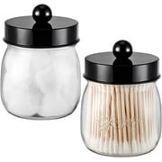Farmhouse Decor Apothecary Jar Set,Mason Jar Bathroom Vanity Storage Organizer Canister - Qtip Holder Plastic Acrylic Jar for Cotton Swabs,Cotton Pads,Floss Picks,Paper Clips,Hair Clips(2 Pack,Black)