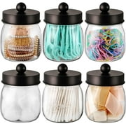 Farmhouse Decor Apothecary Jar Set,Mason Jar Bathroom Vanity Storage Organizer Canister - Qtip Holder Plastic Acrylic Jar for Cotton Swabs,Cotton Pads,Floss Picks,Paper Clips,Hair Clips(2 Pack,Black)