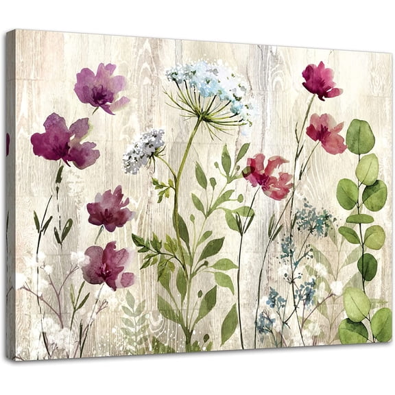 Farmhouse Decor Canvas Wall Art Rustic Wall Decor Flower Theme Painting Vintage Wall Art Picture Artwork Wood Framed Wall Art Easy to Hang Size 12 X 16