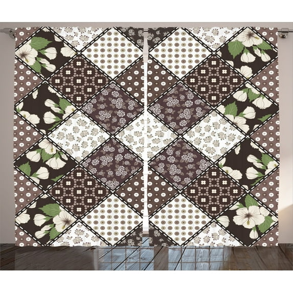 Ambesonne Floral Curtains 2 Panel Set, Vintage Flowers Bridal, 108" x 90", Brown Beige