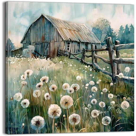 Farmhouse Decor Dandelion Wall Art Rustic Pictures Canvas Art Prints, Bathroom or Kitchen Gifts, Ideal Flower Artwork for Living Room