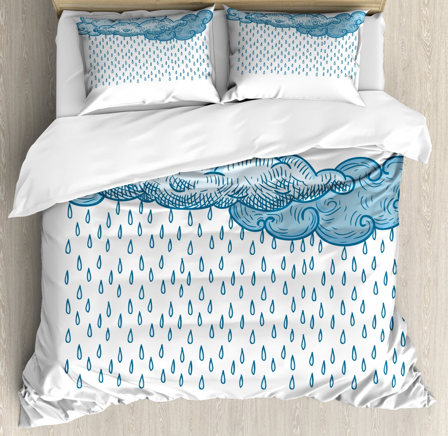 Farmhouse Decor King Size Duvet Cover Set, Funk Style Cute Cloud Forms