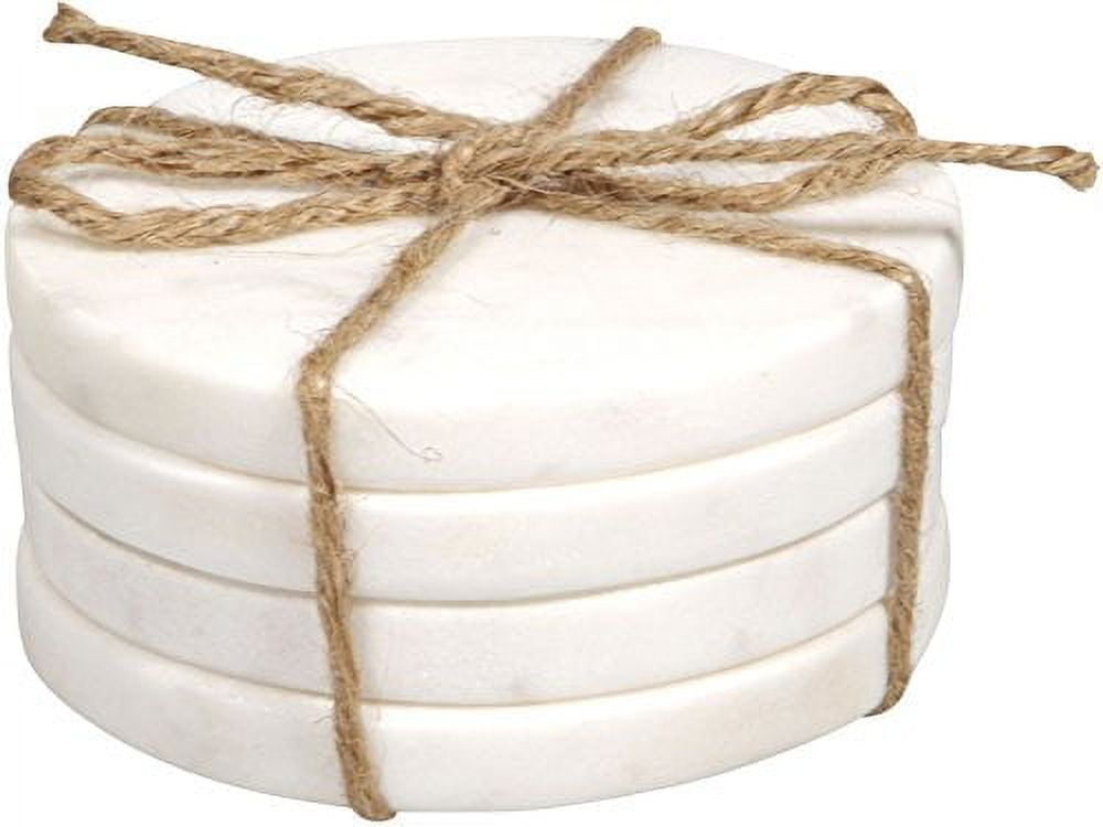 Round White Marble Stone Drink Coasters Set of 4