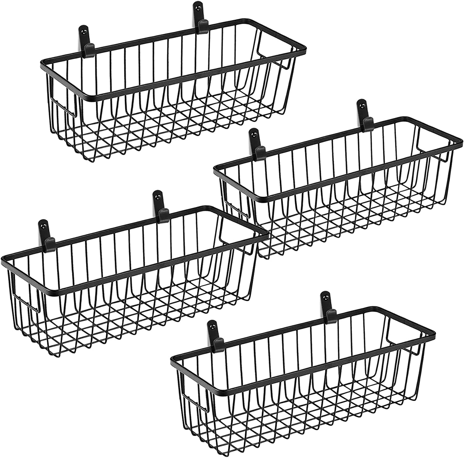 Farmhouse Decor Metal Wire Bathroom Storage Organizer Basket Bins - for Cabinets, Shelves, Closets, Vanity Countertops, Under Sinks, Pantry, Laundry Room, Garage - Small, 2 Pack (Black)