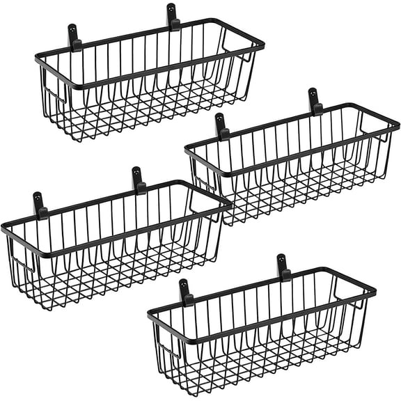 Farmhouse Decor Metal Wire Bathroom Storage Organizer Basket Bins - for Cabinets, Shelves, Closets, Vanity Countertops, Under Sinks, Pantry, Laundry Room, Garage - Small, 2 Pack (Black)