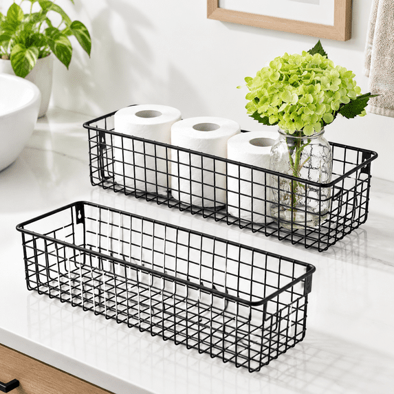 Farmhouse Decor Metal Wire Stororganizer Bin Basket(2 Pack) - Rustic ...