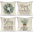 thumbnail image 1 of Farmhouse Decor Pillow Covers 18x18 Inch Set of 4 Eucalyptus Wreath Bless Our Home Decorative Throw Pillow Covers Stay a While Cushion Case Pillow Case for Couch Sofa, 1 of 5