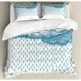 thumbnail image 1 of Farmhouse Decor Queen Size Duvet Cover Set, Funk Style Cute Cloud Forms Made with Spiral Lines Twister Cyclone Drawing Print, Decorative 3 Piece Bedding Set with 2 Pillow Shams, Blue, by Ambesonne, 1 of 3
