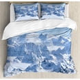 thumbnail image 1 of Farmhouse Decor Queen Size Duvet Cover Set, Snowy Summit of Alps over Clouds Scene at Winter Wilderness in Nature, Decorative 3 Piece Bedding Set with 2 Pillow Shams, White Blue, by Ambesonne, 1 of 3