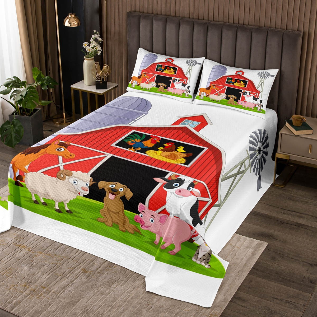 Farmhouse Decor Quilt Set Garden Windmill Decor Rustic Bedspread Set