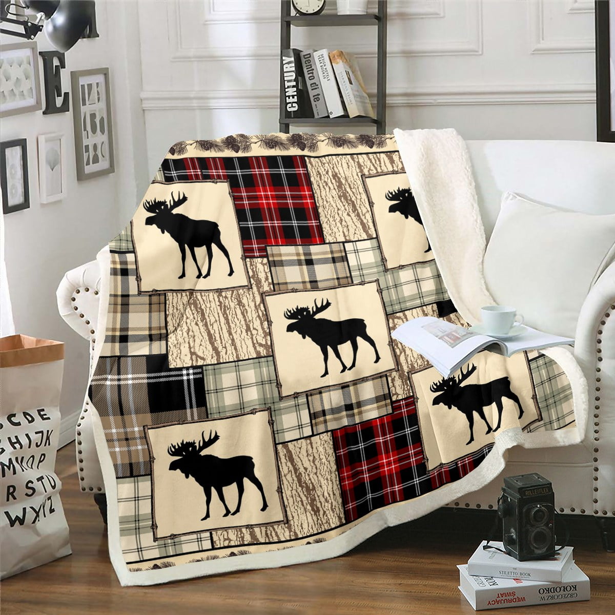 Farmhouse Decor,Rustic Moose Fleece Blanket 60"x80",Deer Hunter Blanket