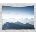 thumbnail image 1 of Farmhouse Decor Tapestry, Fog Morning in Rock Mountain Region in Northern Hiking Climbing Ice Photo, Wall Hanging for Bedroom Living Room Dorm Decor, 60W X 40L Inches, Soft Blue, by Ambesonne, 1 of 2