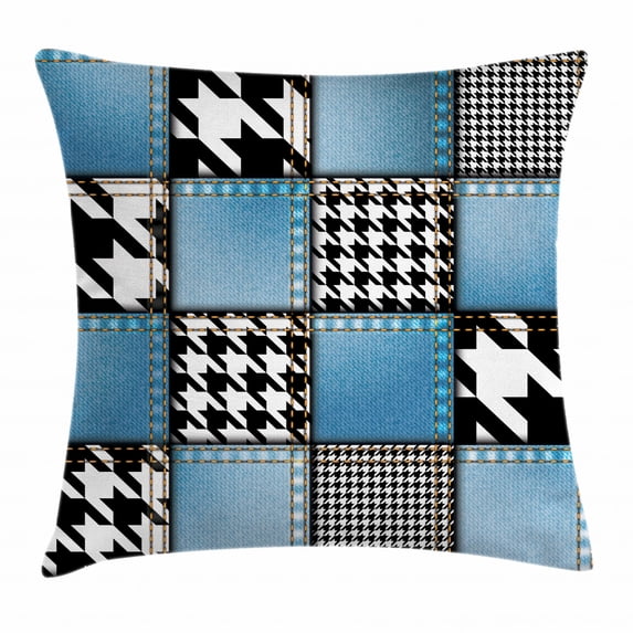 Farmhouse Decor Throw Pillow Cushion Cover, Digital Graphic with Denim Forms and Colored Minimalist Figures and Lines Print, Decorative Square Accent Pillow Case, 20 X 20 Inches, Multi, by Ambesonne