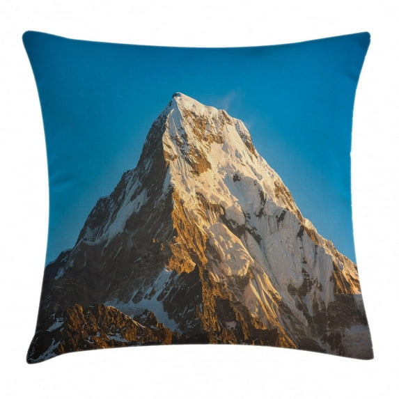 Farmhouse Decor Throw Pillow Cushion Cover, Panoramic Himalayas in Nepal Cold Terrain Asian Tibetian Nature Adventure, Decorative Square Accent Pillow Case, 16 X 16 Inches, Blue Brown, by Ambesonne