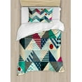 thumbnail image 1 of Farmhouse Decor Twin Size Duvet Cover Set, Chevron Patchwork with Vintage Stylized Line and Retro Button Forms Kitsch Artsy, Decorative 2 Piece Bedding Set with 1 Pillow Sham, Multi, by Ambesonne, 1 of 3