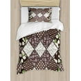 thumbnail image 1 of Farmhouse Decor Twin Size Duvet Cover Set, Patchwork with Polka Dots Hibiscus Flowers and Authentic Rounds Decor, Decorative 2 Piece Bedding Set with 1 Pillow Sham, Brown Beige, by Ambesonne, 1 of 3